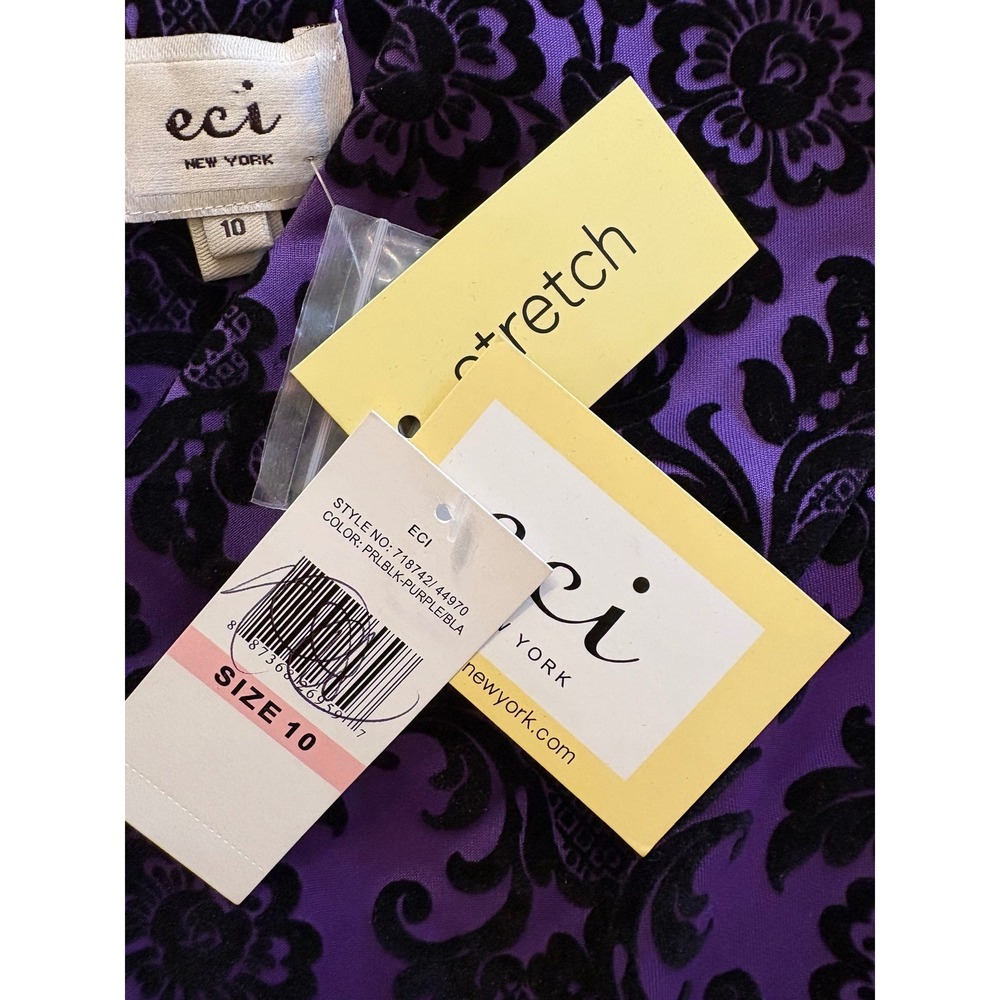 ECI NY Women Purple Black Damask Velvet Sheath Dress 10 Gothic Victorian NWT - Picture 5 of 11